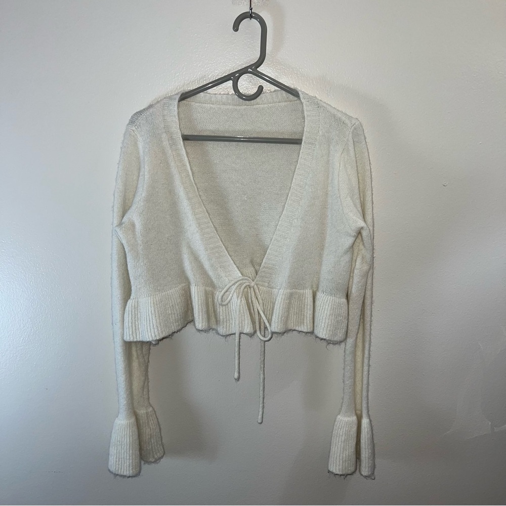 SHEIN wool and acrylic ruffle sweater tie front size small
